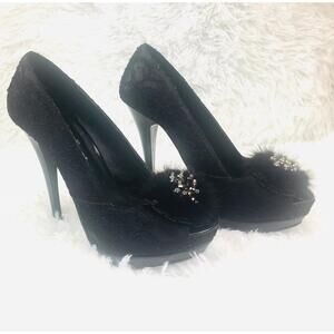 2 Lips Too Black Lace Peep Toe Heels